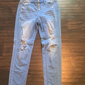 Light washed button high rise mom Jean
